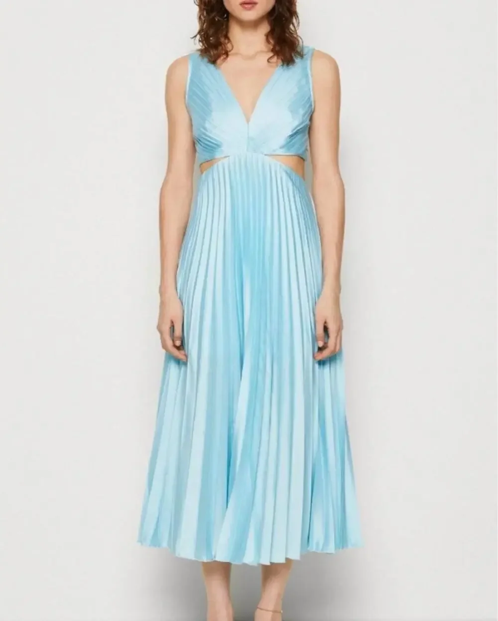 NWT Abercrombie & Fitch Giselle Pleated Cutout Maxi Dress Light Blue Women Small